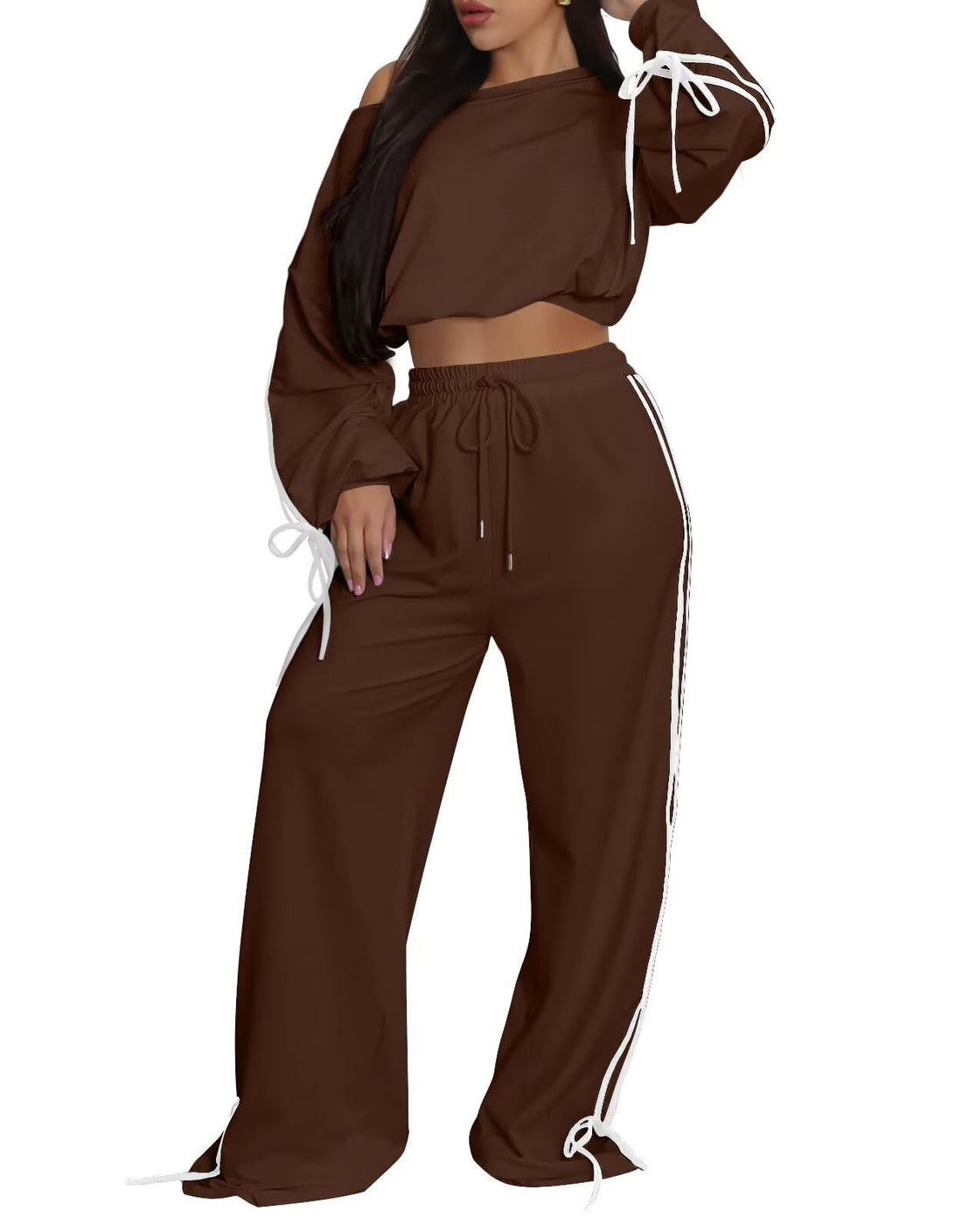 Cocoa Drop Shoulder Sweater & Drawstring Pants Set